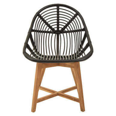 Manado Black Rattan and Teak Wood Chair