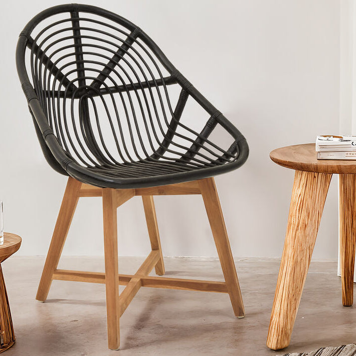 Manado Black Rattan and Teak Wood Chair