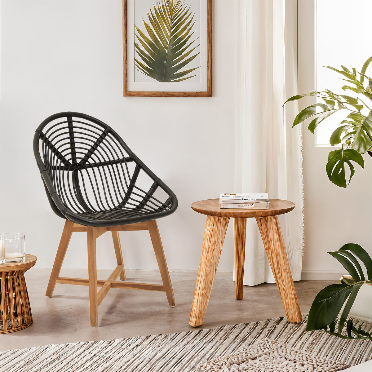 Manado Black Rattan and Teak Wood Chair
