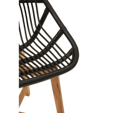 Manado Black Rattan and Teak Wood Chair