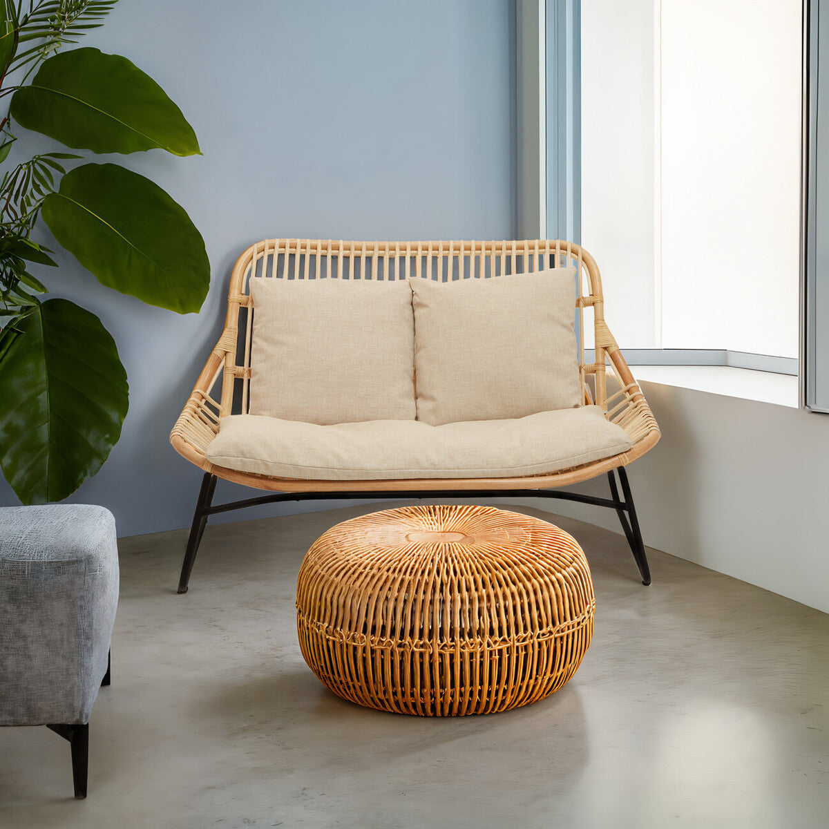 Manado Natural Rattan 2 Seater Sofa with Cushions