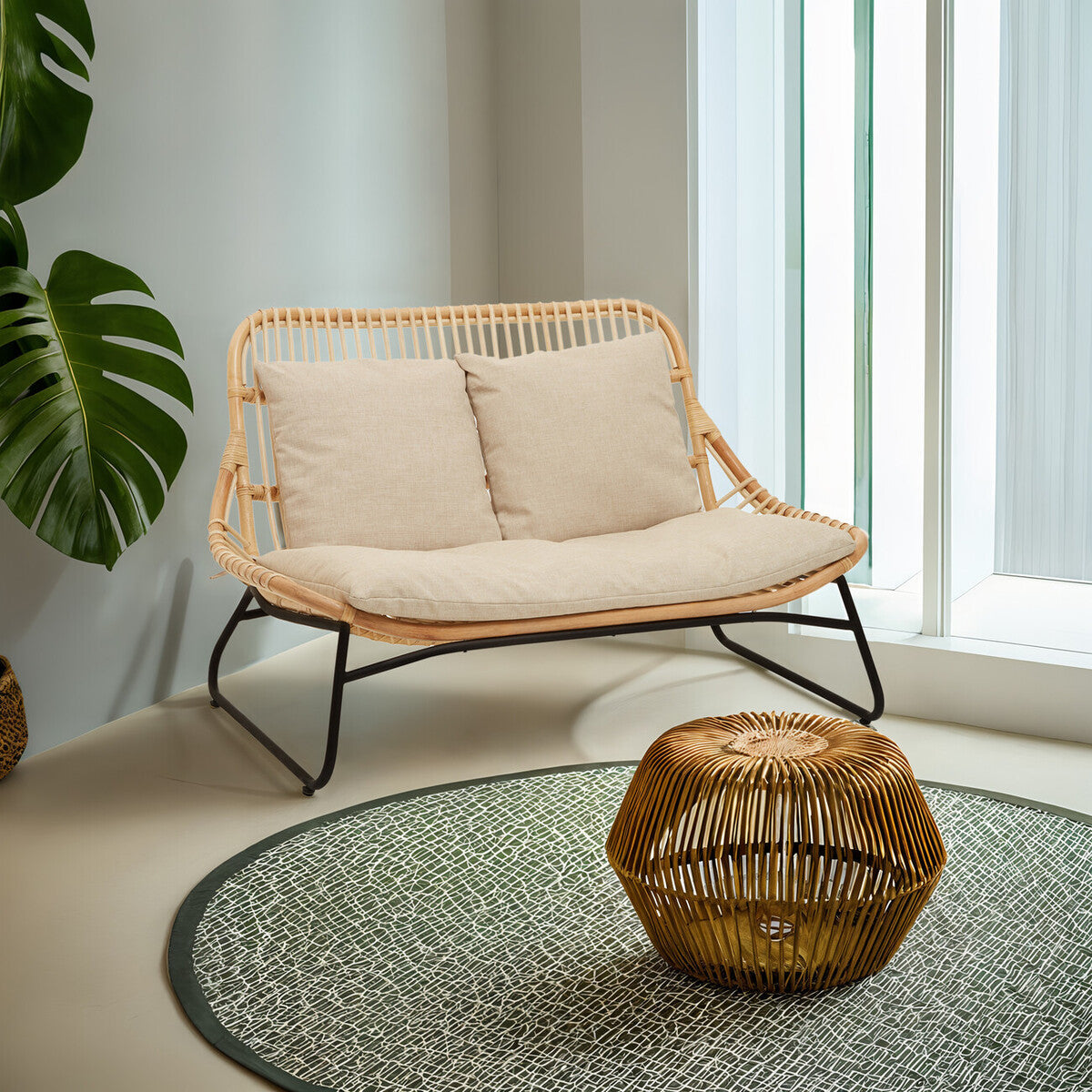 Manado Natural Rattan 2 Seater Sofa with Cushions
