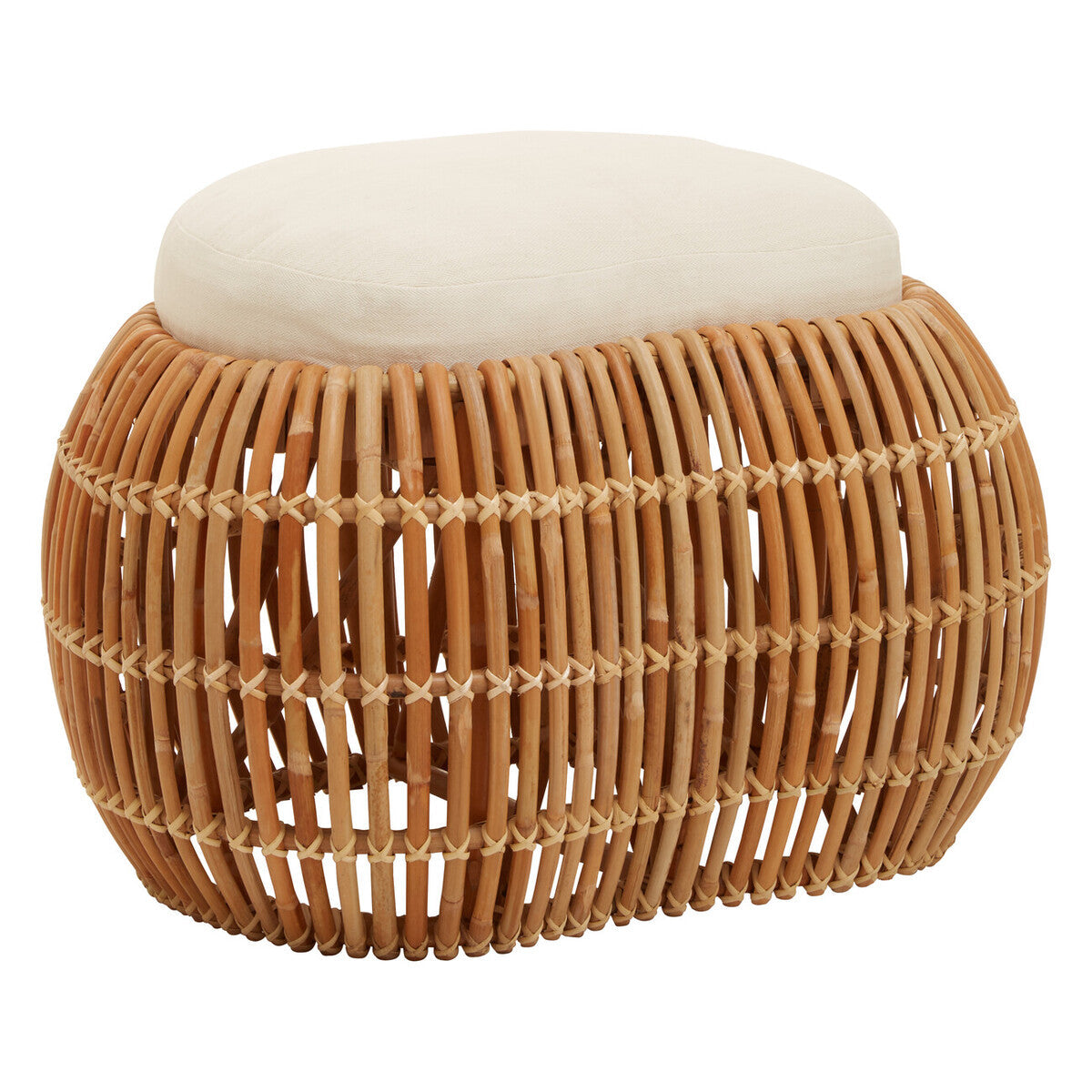 Manado Natural Rattan Bench with Cream Cushion