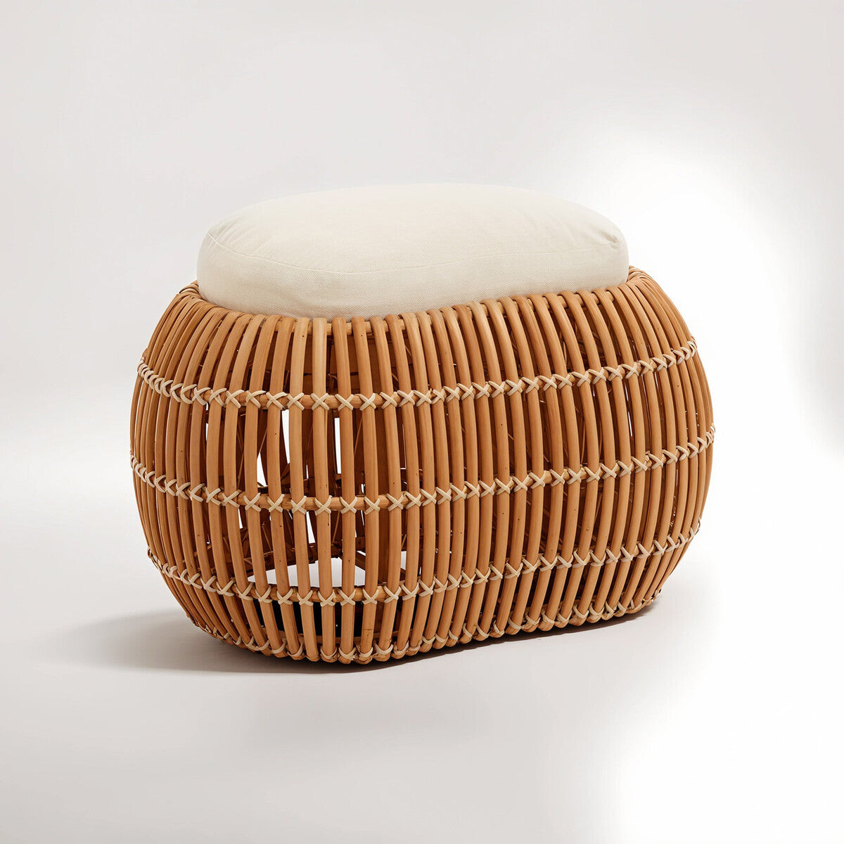Manado Natural Rattan Bench with Cream Cushion