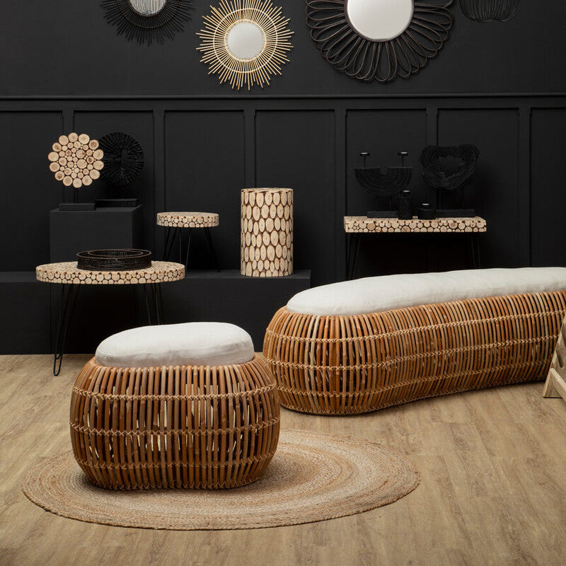 Manado Natural Rattan Bench with Cream Cushion