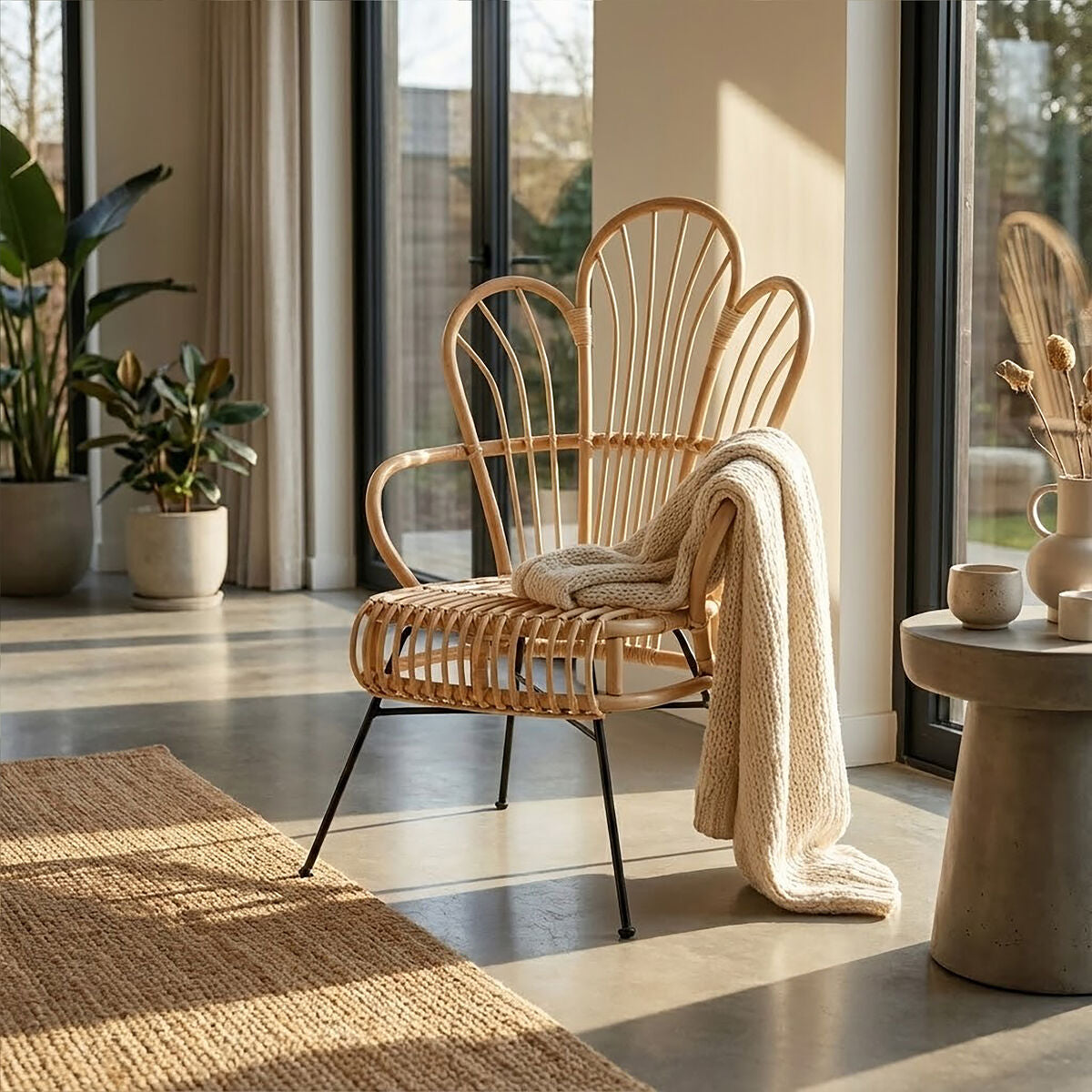Java Natural Rattan Scalloped Back Accent Chair