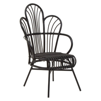 Java Black Rattan Scalloped Back Accent Chair