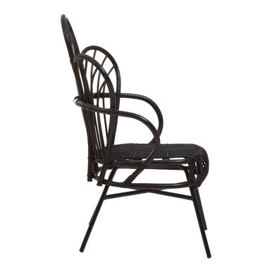Java Black Rattan Scalloped Back Accent Chair