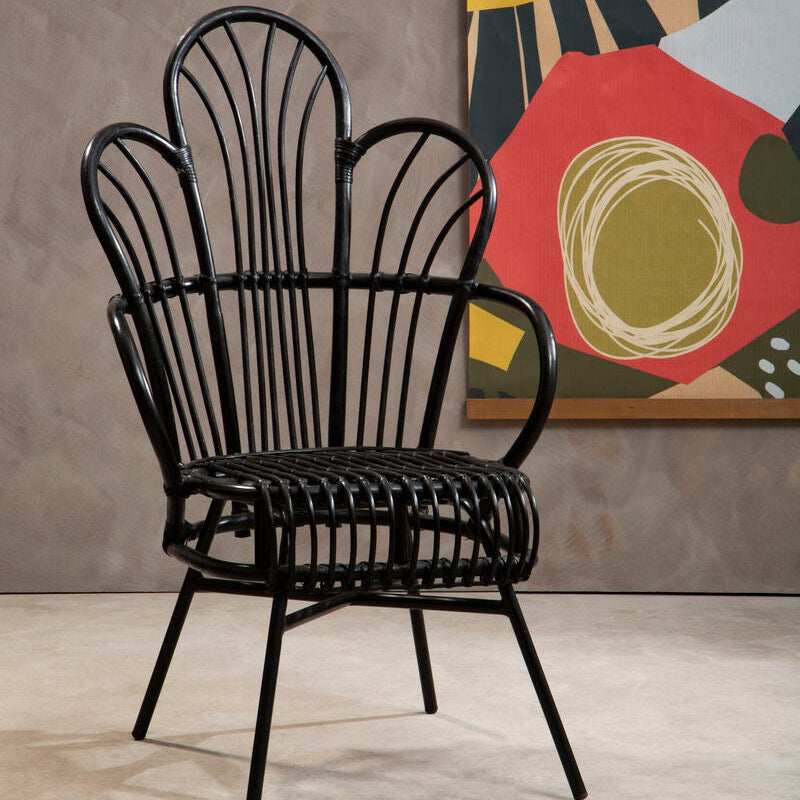 Java Black Rattan Scalloped Back Accent Chair