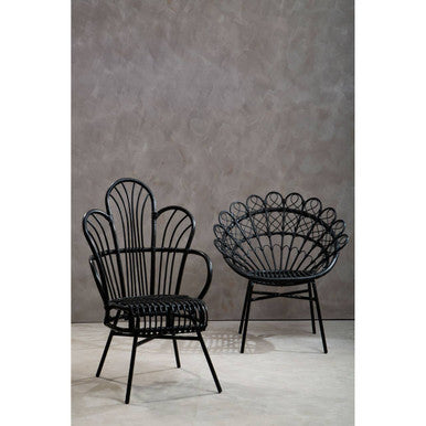 Java Black Rattan Scalloped Back Accent Chair