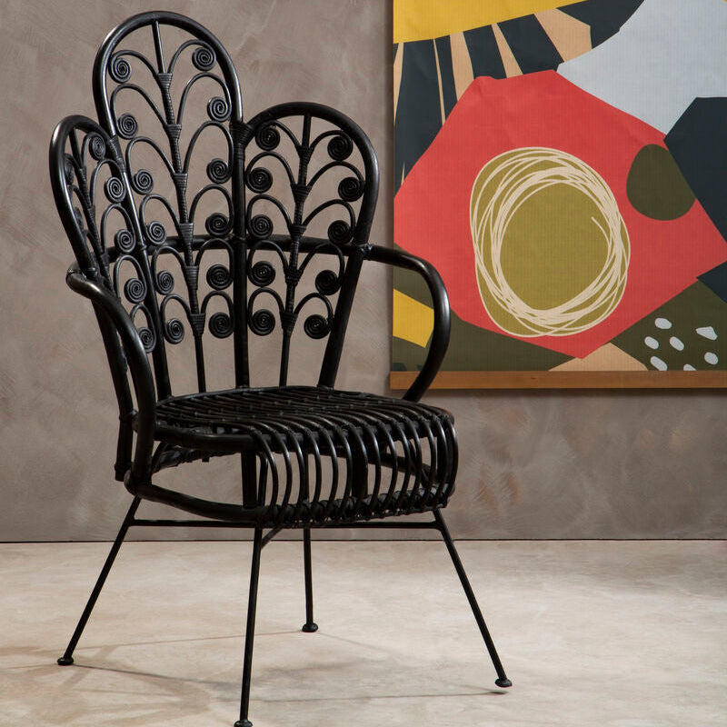 Java Black Rattan Scalloped Back Chair