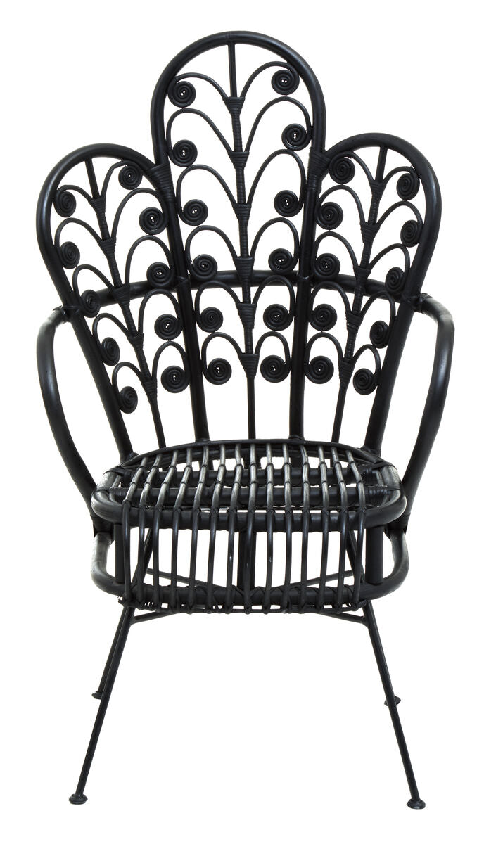 Java Black Rattan Scalloped Back Chair