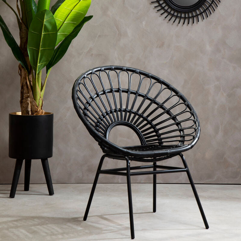 Java Black Rattan Flared Back Chair
