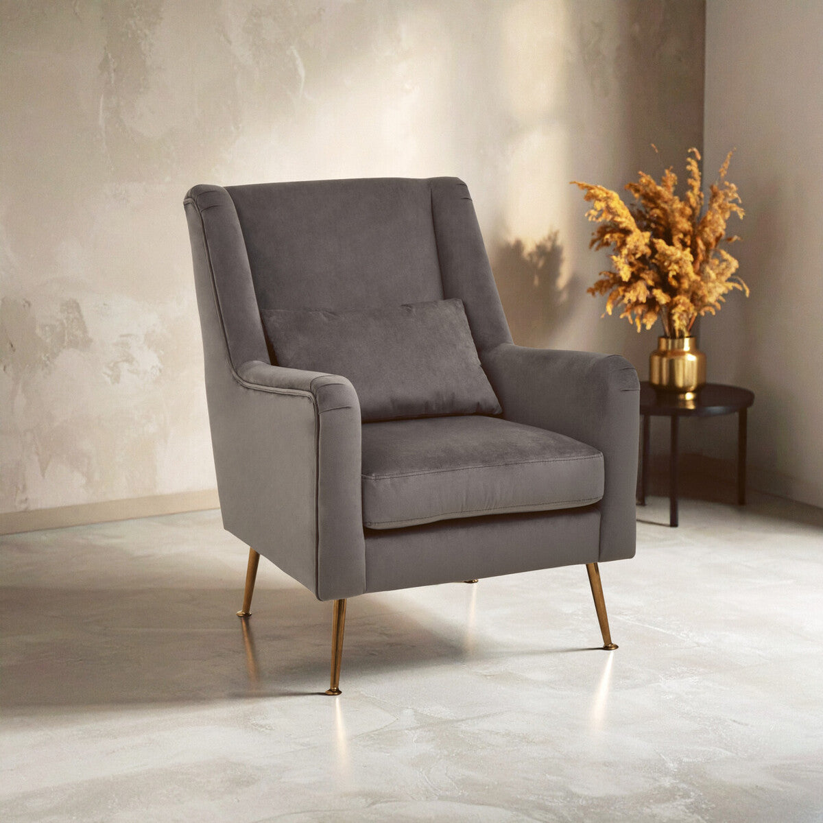 Doucet Grey Velvet High Back Chair