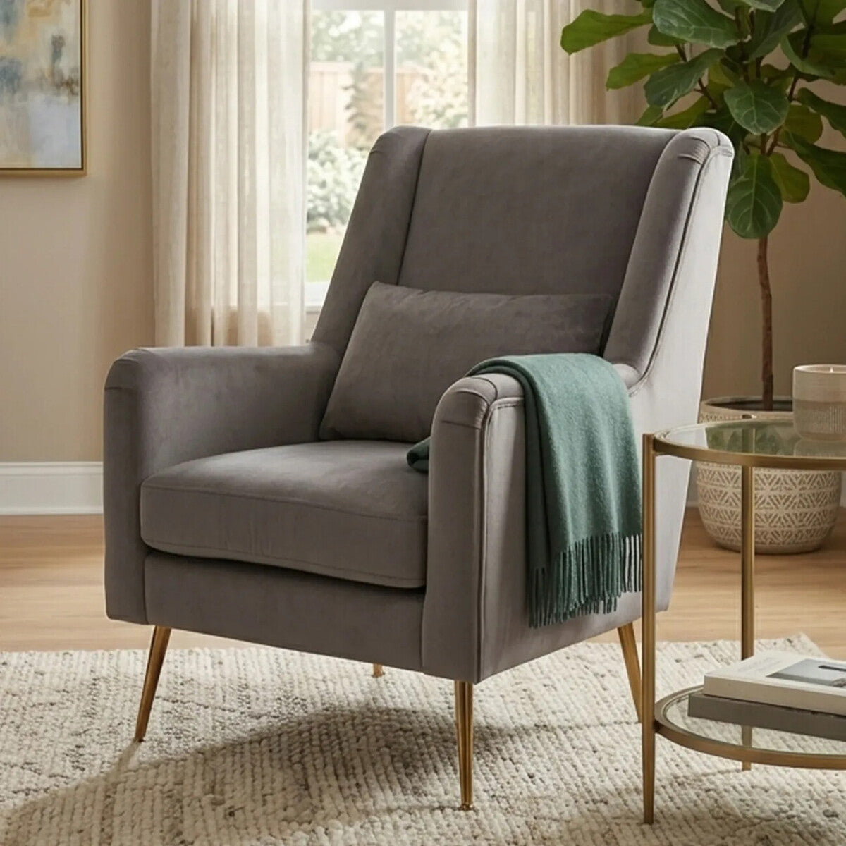 Doucet Grey Velvet High Back Chair