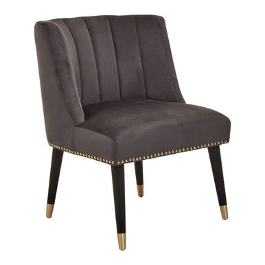 Grey Velvet Dining Chair with Black Wooden Legs