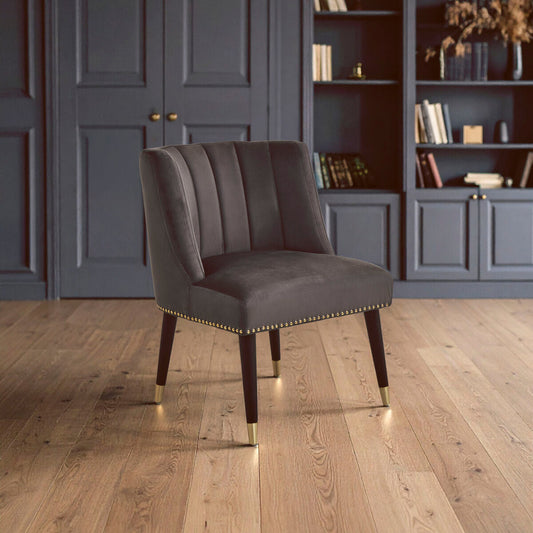 Grey Velvet Dining Chair with Black Wooden Legs