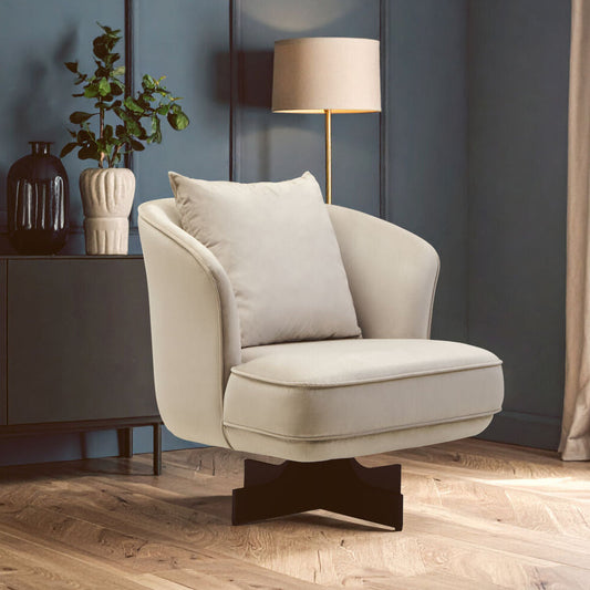 Hale Cream Velvet Swivel Chair with Cushion