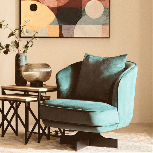 Hale Azure Velvet Swivel Chair with Cushion
