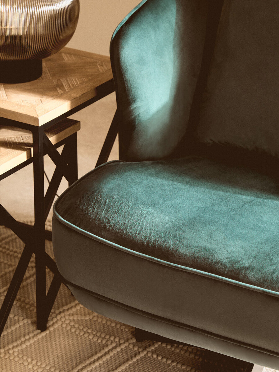Hale Azure Velvet Swivel Chair with Cushion