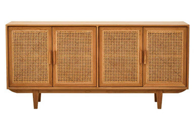 Rattan and Oak Wood 4 Door Sideboard