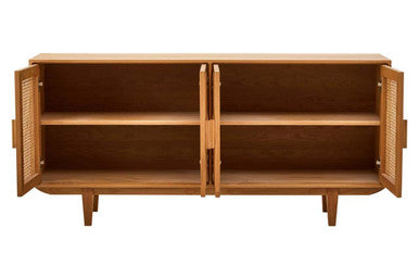 Lyon Rattan and Oak Wood 4 Door Sideboard