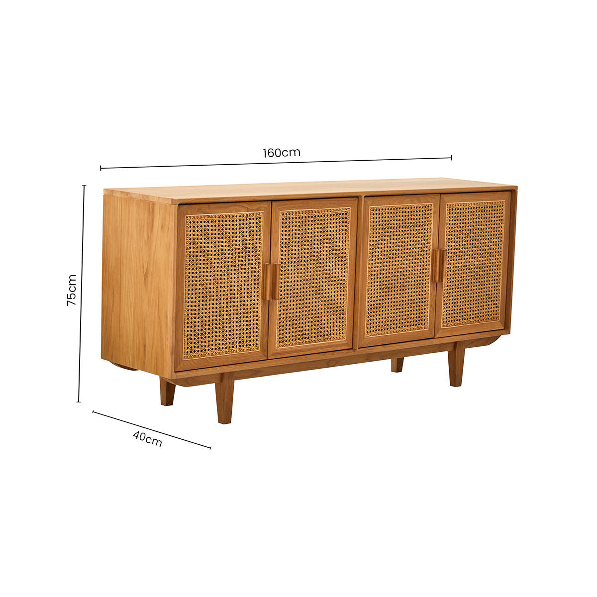 Lyon Rattan and Oak Wood 4 Door Sideboard
