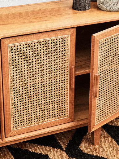 Lyon Rattan and Oak Wood 4 Door Sideboard