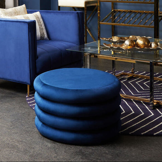 Hartford Midnight Blue Velvet Round Pouffe