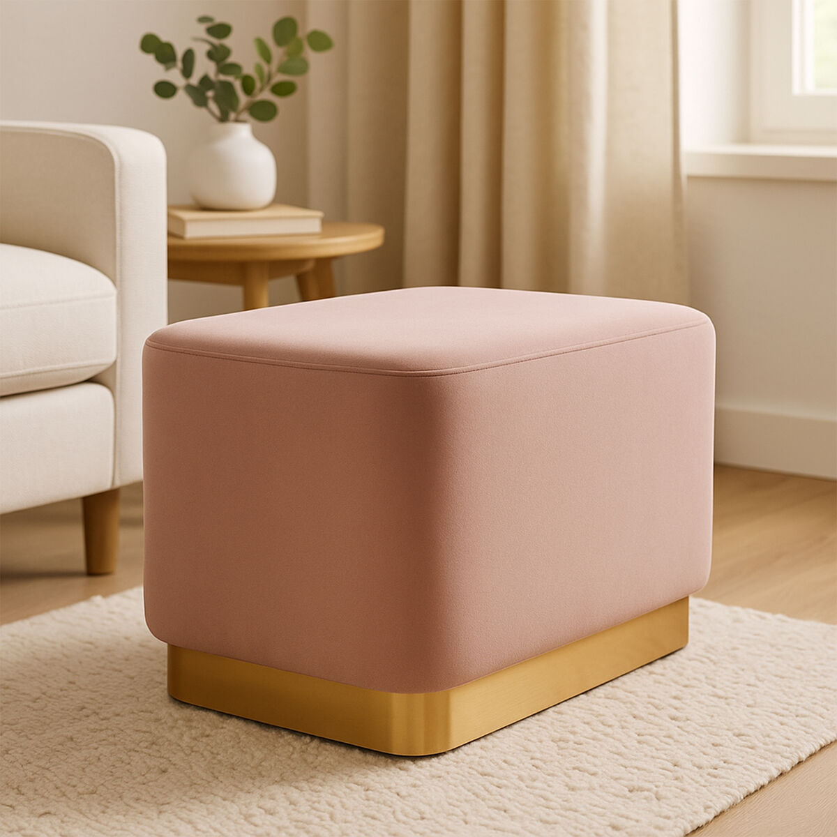 Hartford Dusky Pink Velvet Rectangular Pouffe