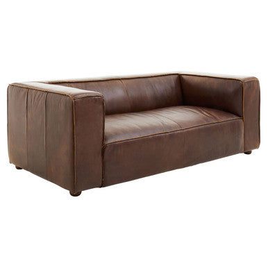 King Antique Brown Leather 2 Seater Sofa