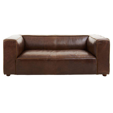 King Antique Brown Leather 2 Seater Sofa