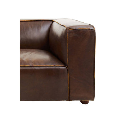King Antique Brown Leather 2 Seater Sofa