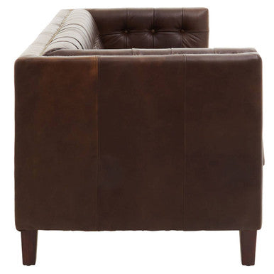King Dark Brown Leather Button Tufted 3 Seater Modern Chesterfield Sofa