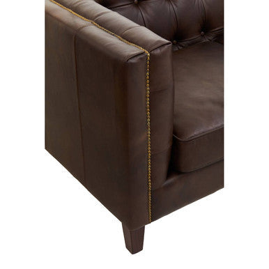 King Dark Brown Leather Button Tufted 3 Seater Modern Chesterfield Sofa