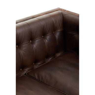 King Dark Brown Leather Button Tufted 3 Seater Modern Chesterfield Sofa