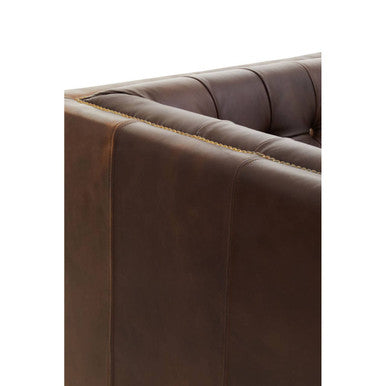 King Dark Brown Leather Button Tufted 3 Seater Modern Chesterfield Sofa