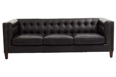King Black Leather 3 Seater Modern Chesterfield Sofa