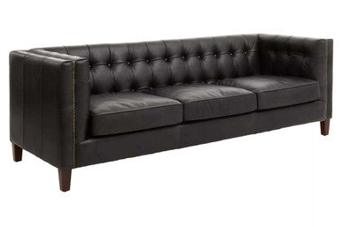 King Black Leather 3 Seater Modern Chesterfield Sofa