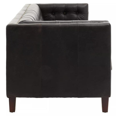 King Black Leather 3 Seater Modern Chesterfield Sofa