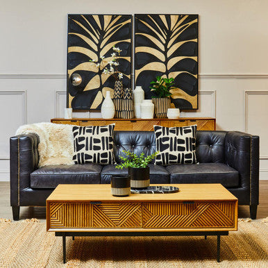 King Black Leather 3 Seater Modern Chesterfield Sofa