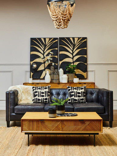 King Black Leather 3 Seater Modern Chesterfield Sofa