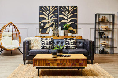 King Black Leather 3 Seater Modern Chesterfield Sofa