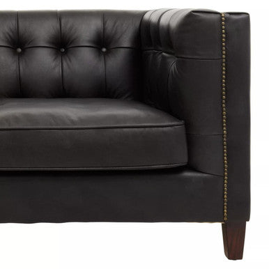 King Black Leather 3 Seater Modern Chesterfield Sofa