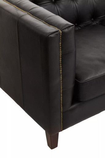 King Black Leather 3 Seater Modern Chesterfield Sofa