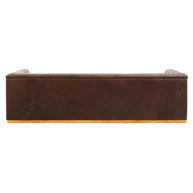 King Dark Brown Leather Button Tufted 3 Seater Modern Chesterfield Sofa with Oak Wood Base