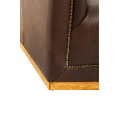 King Dark Brown Leather Button Tufted 3 Seater Modern Chesterfield Sofa with Oak Wood Base
