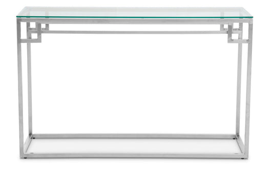 Allure Silver Finish Console Table with Tempered Glass Top