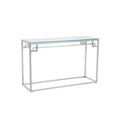 Allure Silver Finish Console Table with Tempered Glass Top