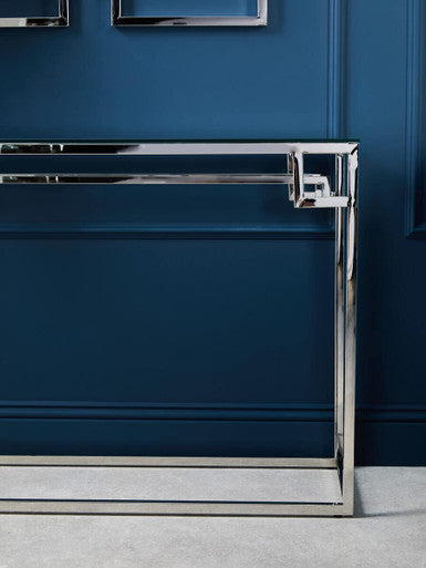 Allure Silver Finish Console Table with Tempered Glass Top